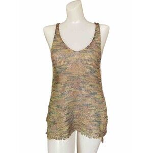 NWT Paradis Miss Boho Crochet Cover Up Tunic Tank Camo Green Purple Pink L / XL